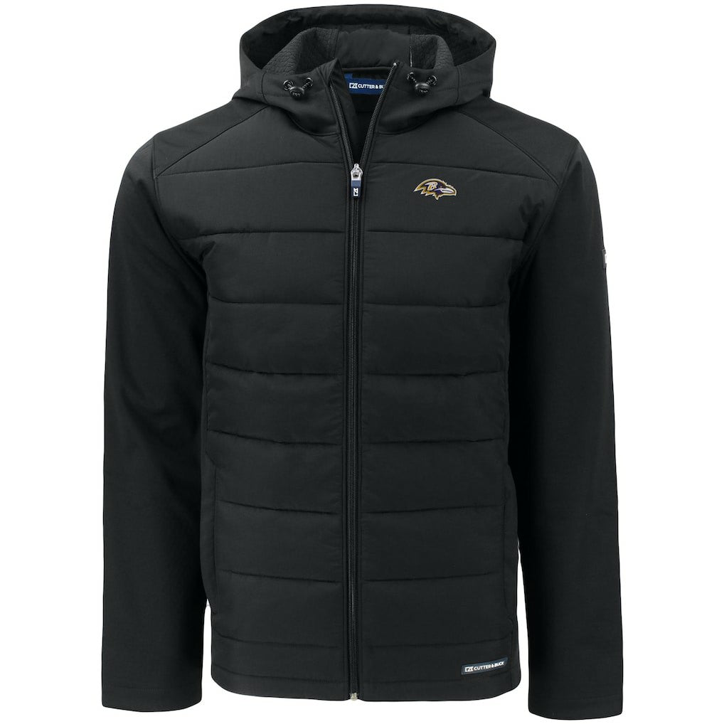 Baltimore Ravens Cutter & Buck Evoke PrimaLoft Hybrid Eco Softshell Recycled Full-Zip Hooded Jacket - Black - NFL