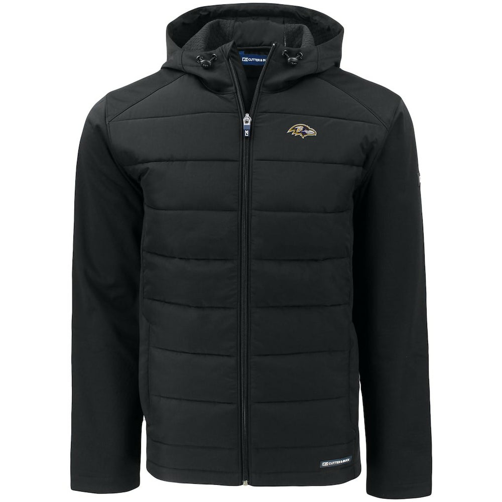 Baltimore Ravens Cutter & Buck Evoke PrimaLoft Hybrid Eco Softshell Recycled Full-Zip Hooded Jacket - Black - NFL