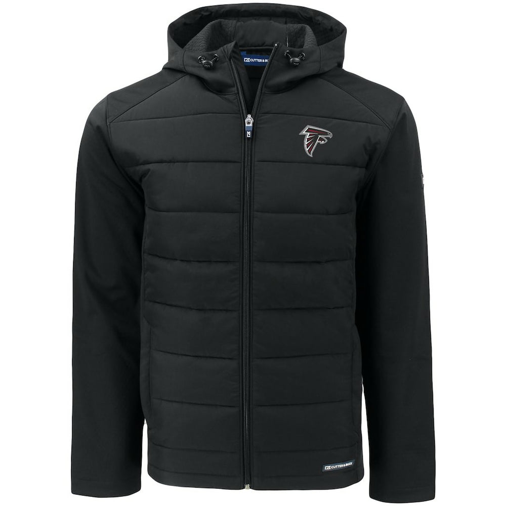 Atlanta Falcons Cutter & Buck Evoke PrimaLoft Hybrid Eco Softshell Recycled Full-Zip Hooded Jacket - Black - NFL