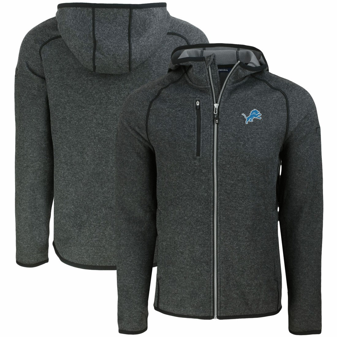Detroit Lions Cutter & Buck Mainsail Full-Zip Hooded Jacket - Heather Charcoal - NFL