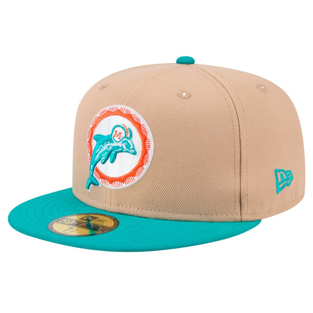 Miami Dolphins New Era Throwback Logo Main 59FIFTY Fitted Hat - Tan - NFL
