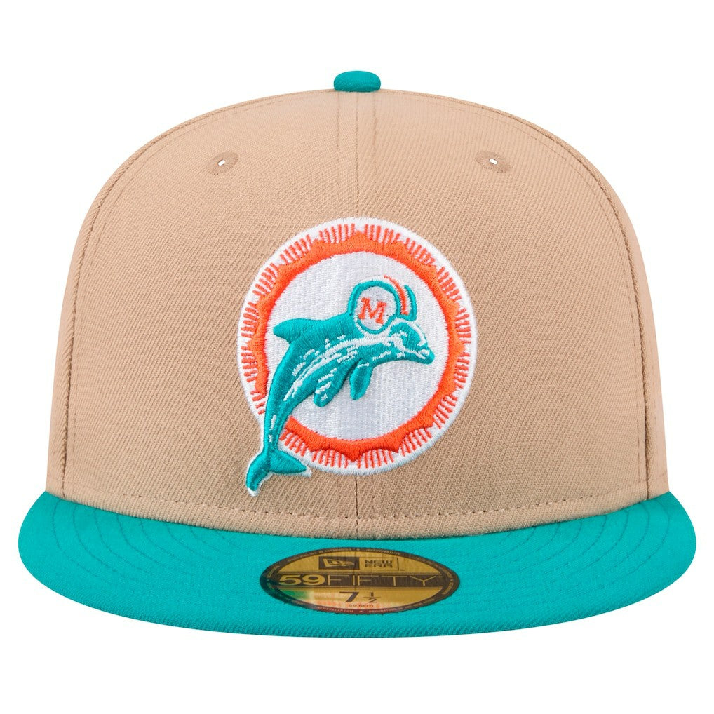 Miami Dolphins New Era Throwback Logo Main 59FIFTY Fitted Hat - Tan - NFL