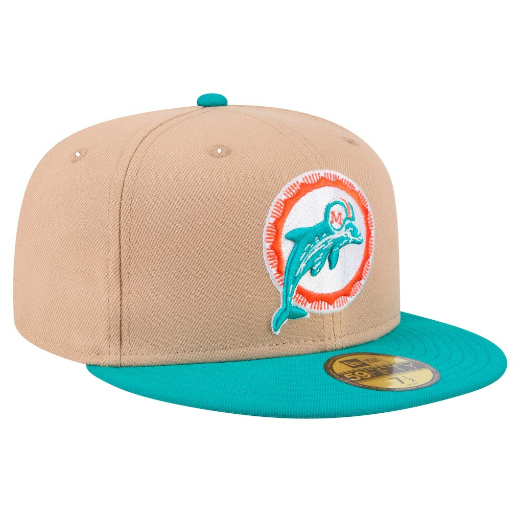 Miami Dolphins New Era Throwback Logo Main 59FIFTY Fitted Hat - Tan - NFL
