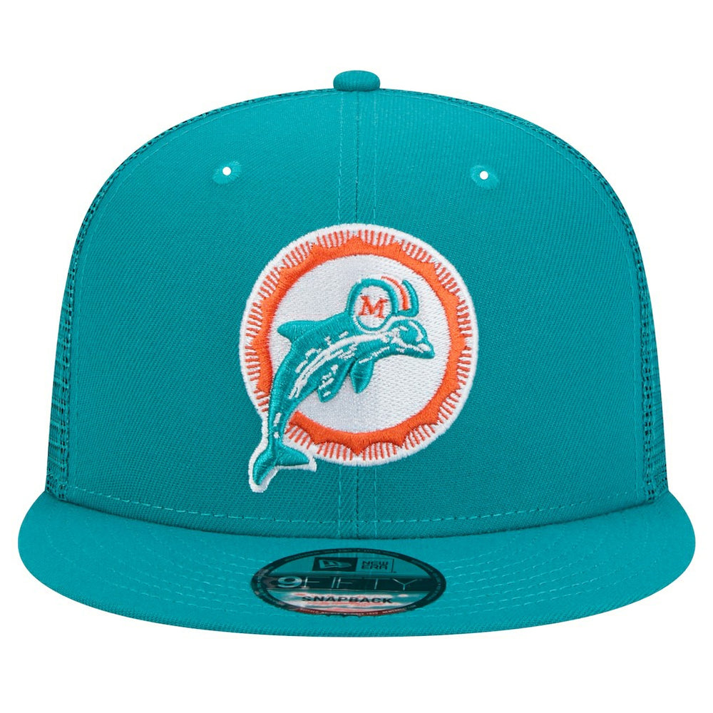 Miami Dolphins New Era Throwback Main Trucker 9FIFTY Snapback Hat - Aqua - NFL