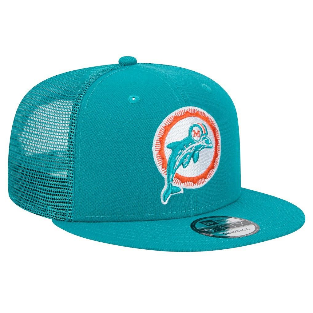 Miami Dolphins New Era Throwback Main Trucker 9FIFTY Snapback Hat - Aqua - NFL
