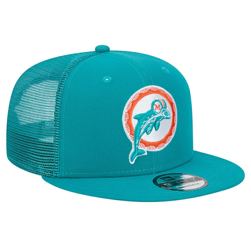 Miami Dolphins New Era Throwback Main Trucker 9FIFTY Snapback Hat - Aqua - NFL