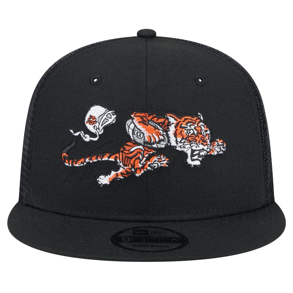 Cincinnati Bengals New Era Throwback Main Trucker 9FIFTY Snapback Hat - Black - NFL