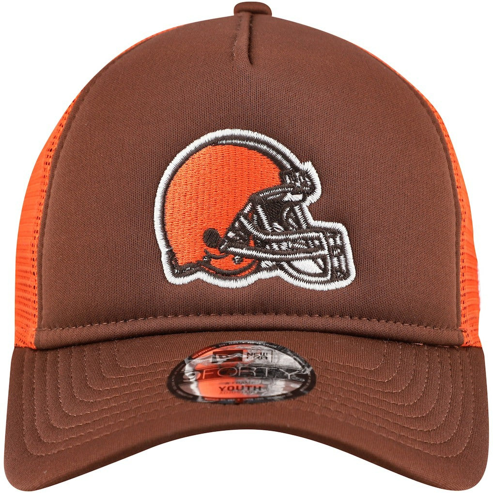 Cleveland Browns New Era Youth A-Frame 9FORTY Trucker Adjustable Hat - Brown - NFL
