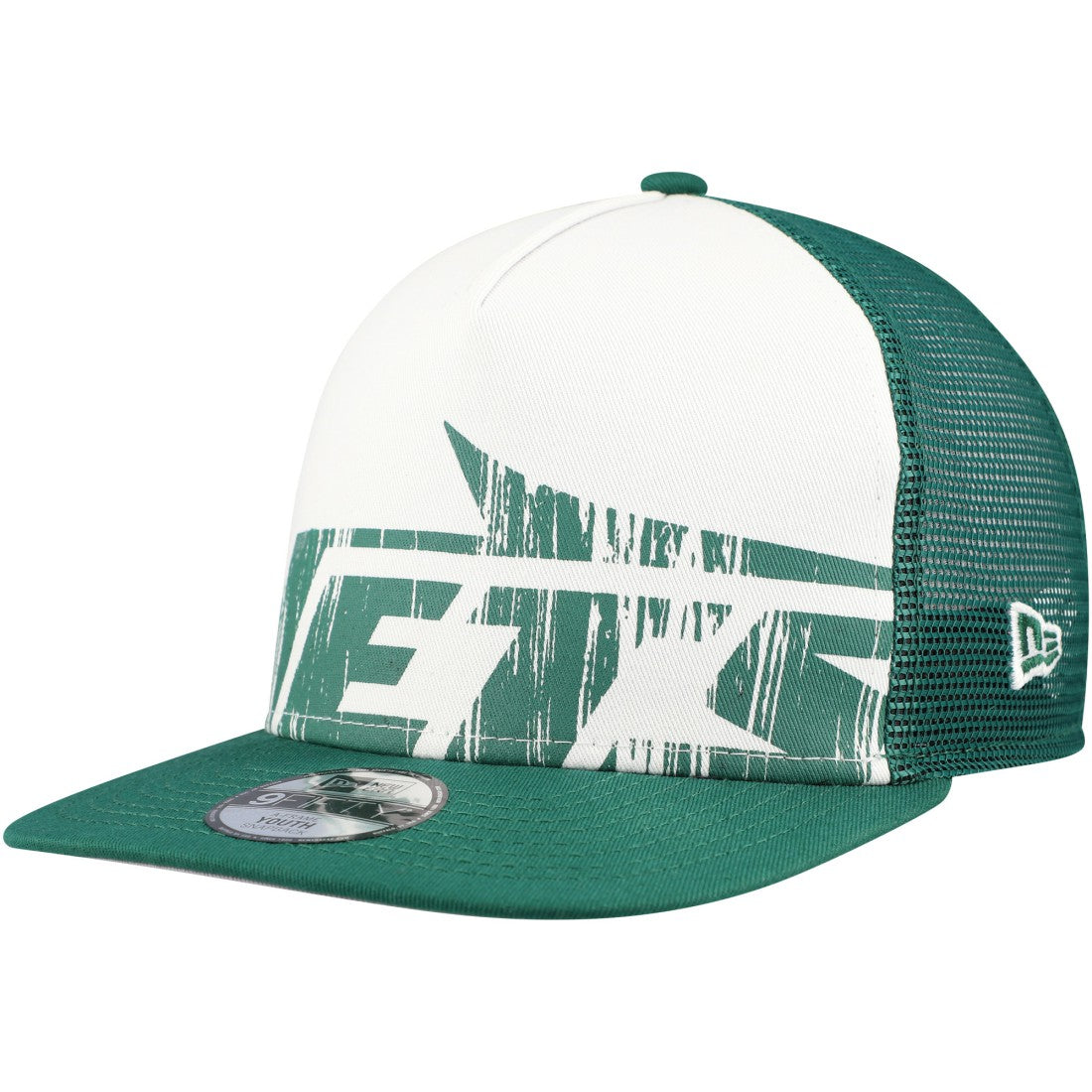 New York Jets New Era Youth Distressed 9FIFTY A-Frame Snapback Hat - White/Green - NFL