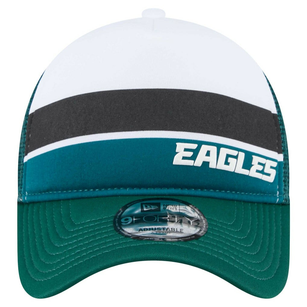 Philadelphia Eagles New Era Youth Sport Night Color Block 9FORTY A-Frame Trucker Adjustable Hat - Midnight Green - NFL