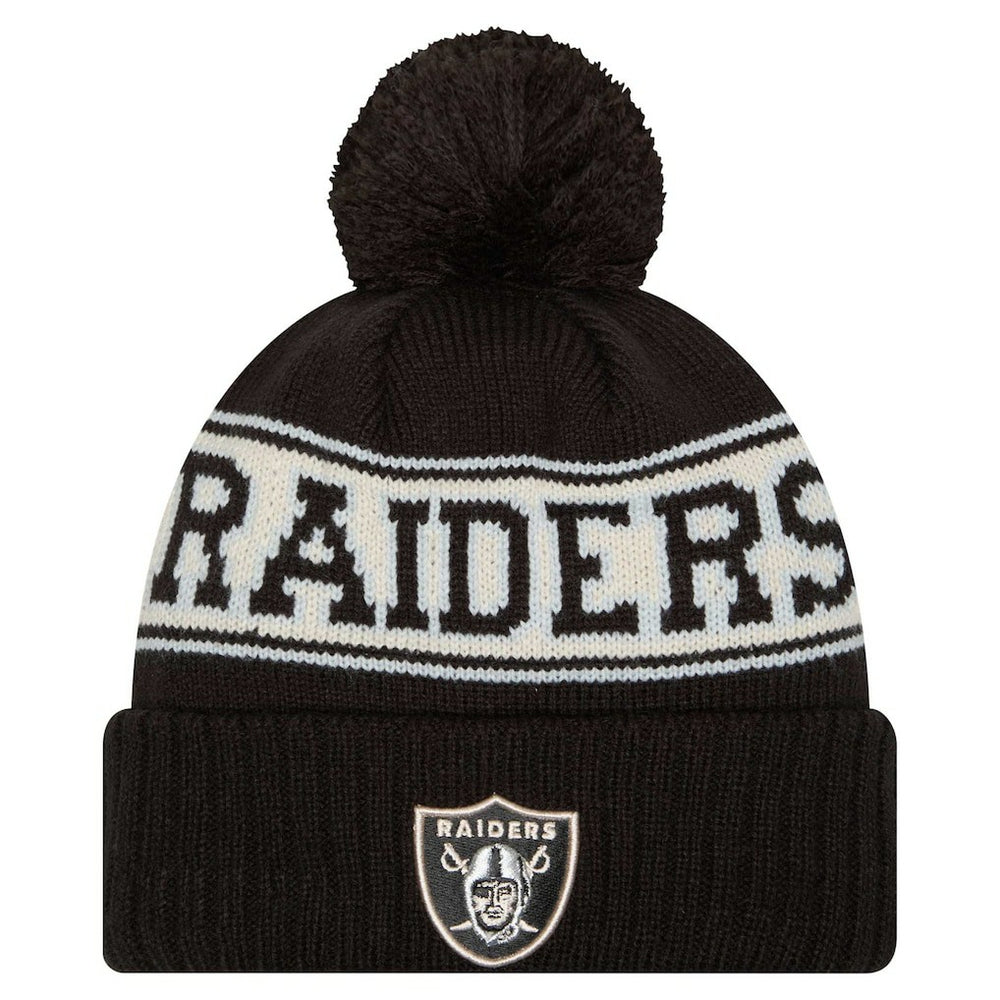 Las Vegas Raiders Youth New Era Retro Cuffed Knit Hat with Pom - Black - NFL