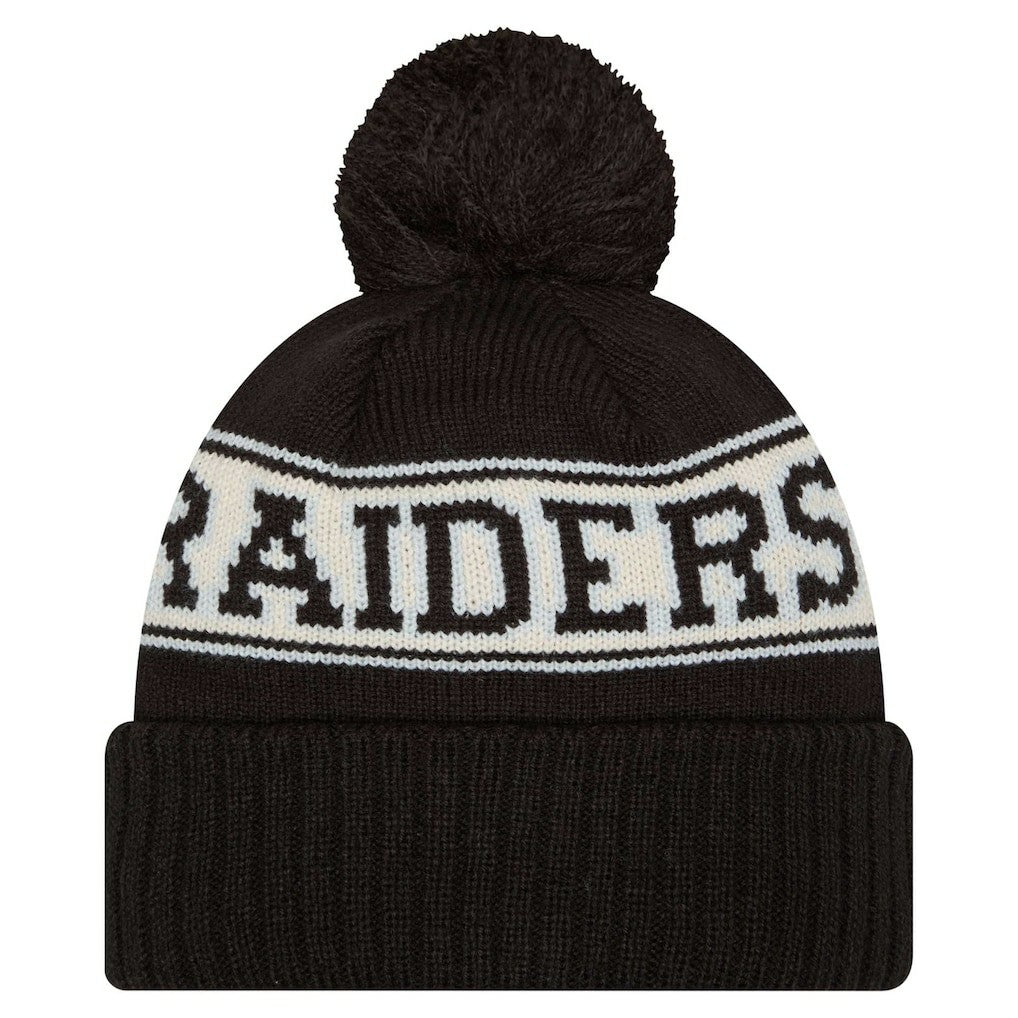 Las Vegas Raiders Youth New Era Retro Cuffed Knit Hat with Pom - Black - NFL