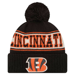 Cincinnati Bengals Youth New Era Retro Cuffed Knit Hat with Pom - Black - NFL