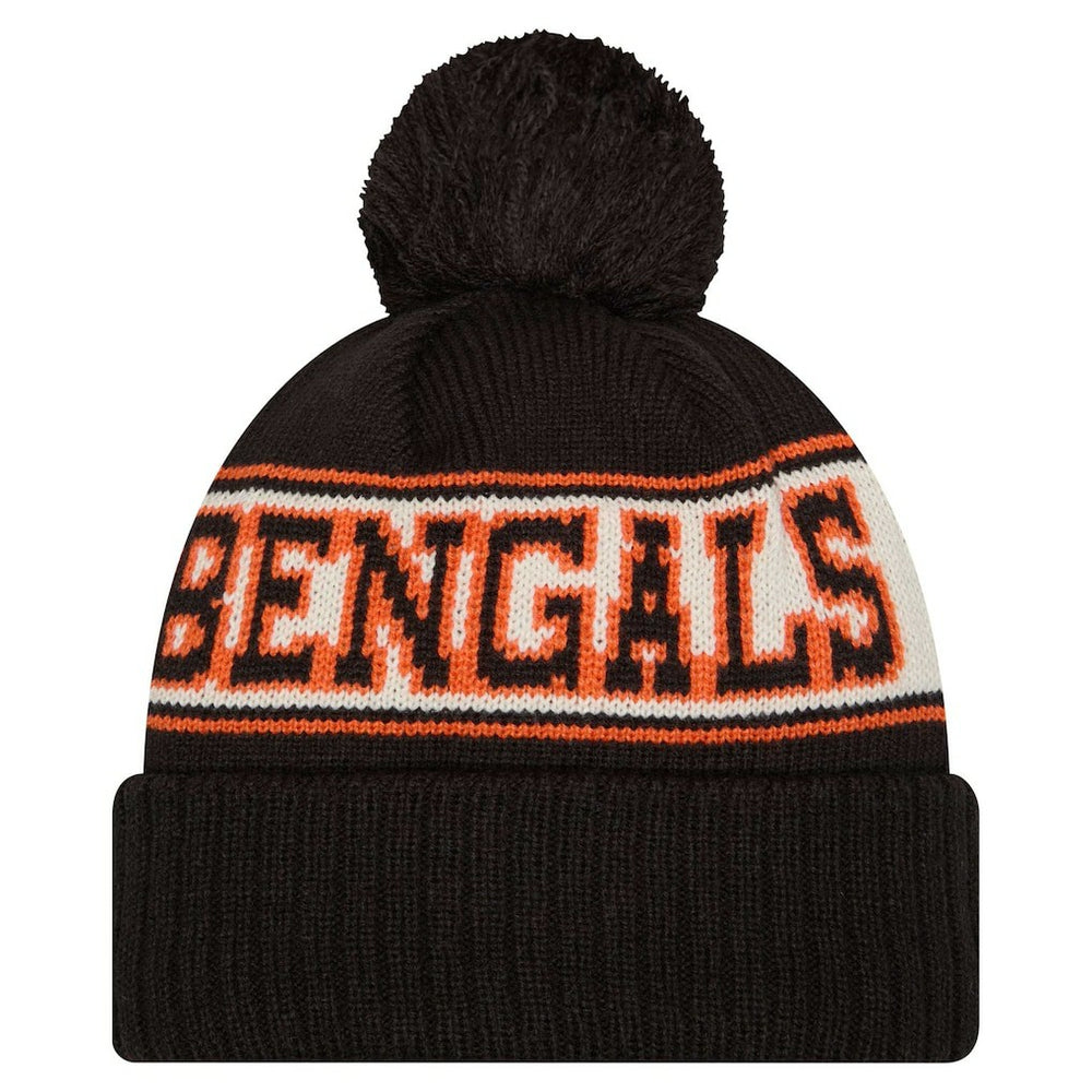 Cincinnati Bengals Youth New Era Retro Cuffed Knit Hat with Pom - Black - NFL