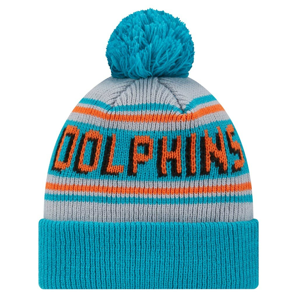 Miami Dolphins New Era Youth Main Cuffed Knit Hat with Pom - Aqua - NFL