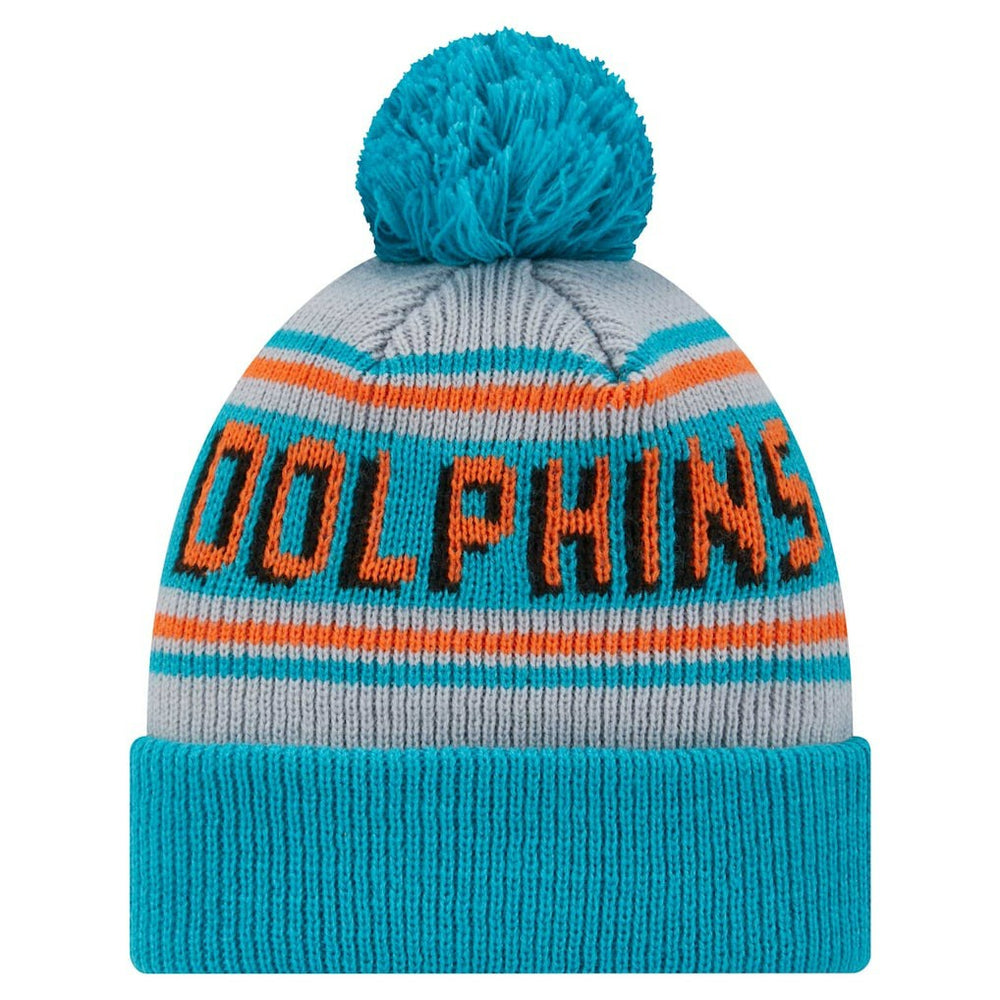Miami Dolphins New Era Youth Main Cuffed Knit Hat with Pom - Aqua - NFL