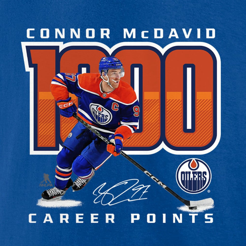 Connor McDavid Edmonton Oilers 1,000 Career Points T-Shirt - Royal | NHL Clearance