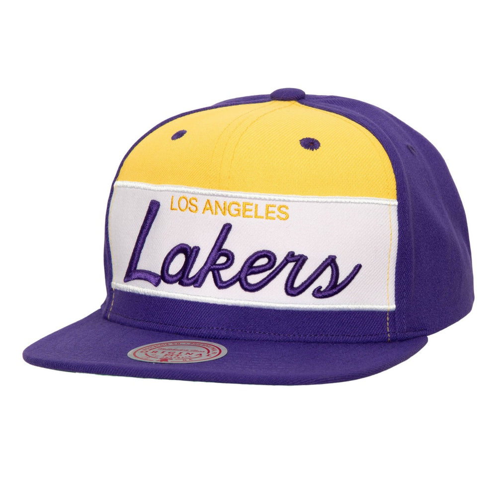 Mitchell & Ness Los Angeles Lakers Retro Sport Color Block Script Snapback Hat White/Purple