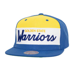 Mitchell & Ness Golden State Warriors Retro Sport Color Block Script Snapback Hat White/Royal