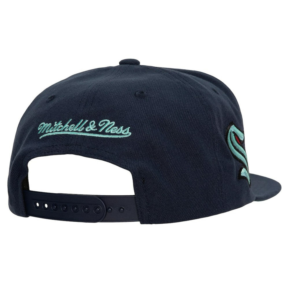 Seattle Kraken Mitchell & Ness Retro Script Colorblock Snapback Hat - Deep Sea Blue | NHL discount