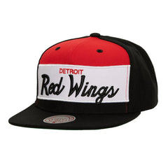 Detroit Red Wings Mitchell & Ness Retro Script Colorblock Snapback Hat - Black | NHL discount