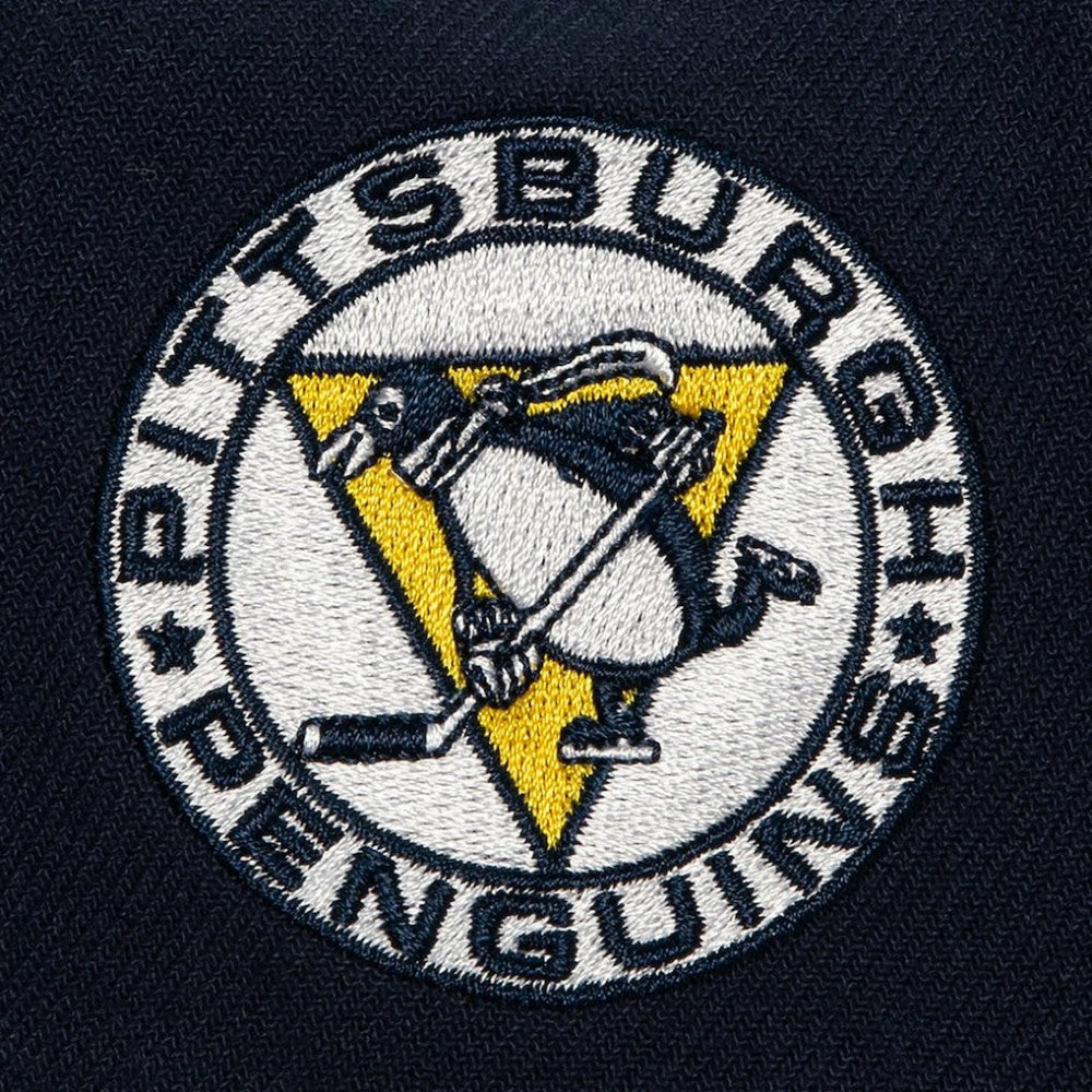 Pittsburgh Penguins Mitchell & Ness Retro Script Colorblock Snapback Hat - Navy | NHL discount