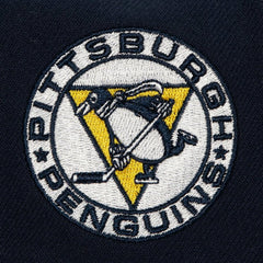 Pittsburgh Penguins Mitchell & Ness Retro Script Colorblock Snapback Hat - Navy | NHL discount