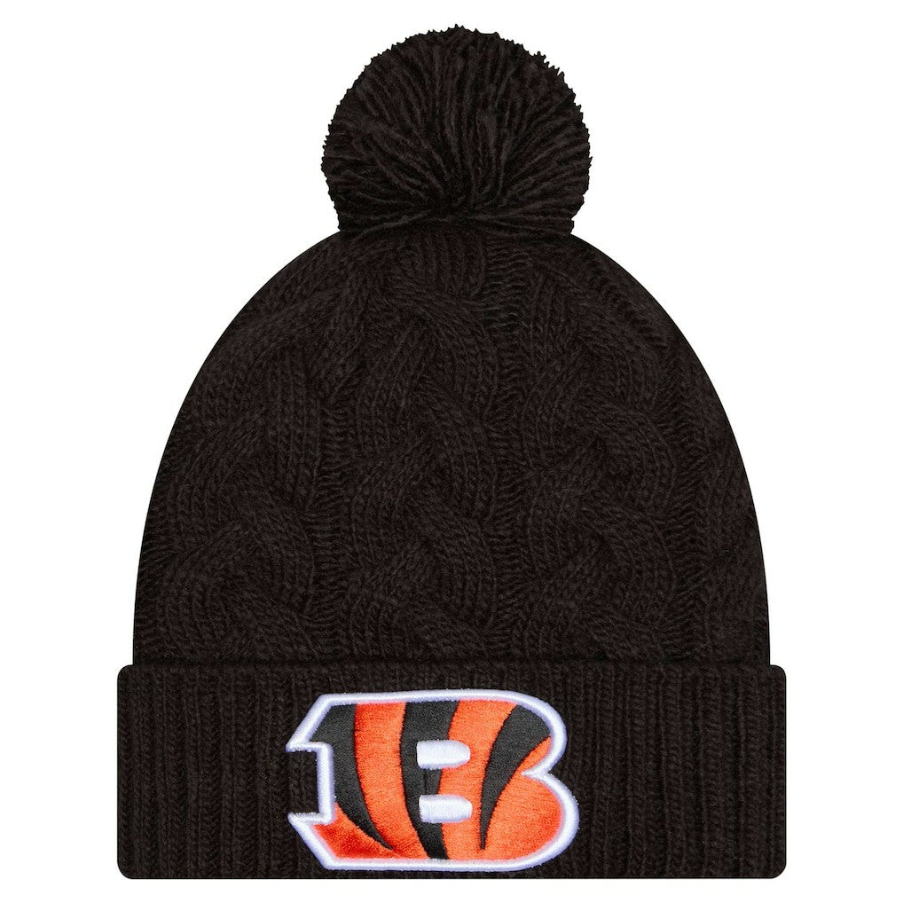 Cincinnati Bengals New Era Women's Cable Cuffed Knit Hat with Pom - Black - NFL