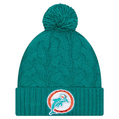 Miami Dolphins New Era Women's Cable Cuffed Knit Hat with Pom - Aqua - NFL