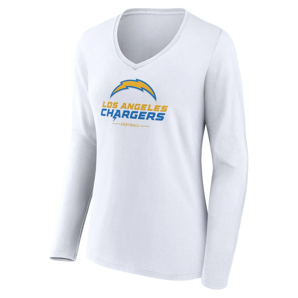 Los Angeles Chargers Women's Team Lockup Long Sleeve V-Neck T-Shirt - White - NFL