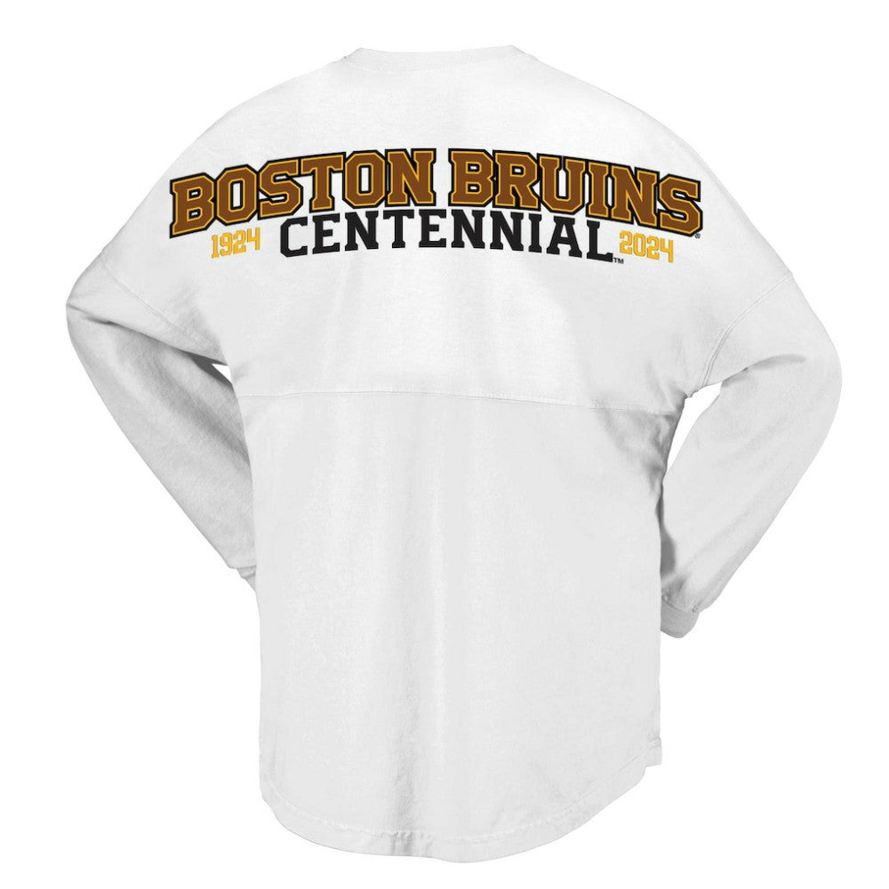 Boston Bruins Fanatics Women's 100th Anniversary Spirit Jersey T-Shirt - White | Fanatics Clearance