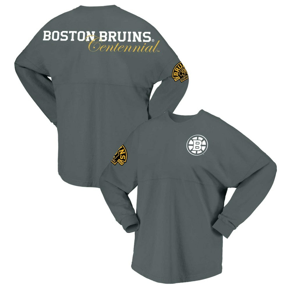 Boston Bruins Fanatics Women's 100th Anniversary Spirit Jersey T-Shirt - Gray | Fanatics online
