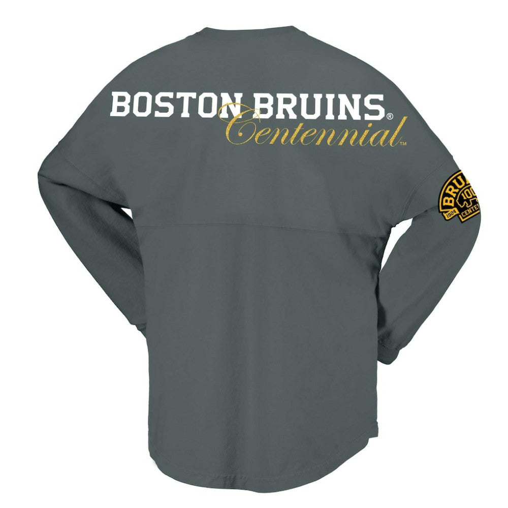 Boston Bruins Fanatics Women's 100th Anniversary Spirit Jersey T-Shirt - Gray | Fanatics online