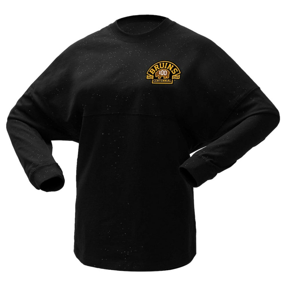 Boston Bruins Fanatics Women's 100th Anniversary Sparkle Spirit Jersey T-Shirt - Black | Fanatics on sale