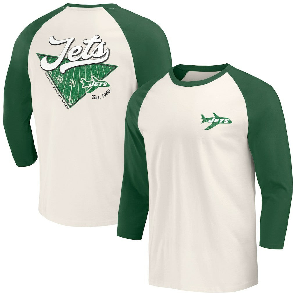 New York Jets Darius Rucker Collection Raglan 3/4 Sleeve T-Shirt - Kelly Green/White - Fanatics