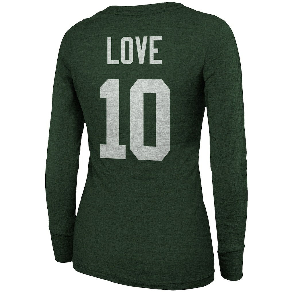 Jordan Love Green Bay Packers Majestic Threads Women's Name & Number Long Sleeve Scoop Neck Tri-Blend T-Shirt – Green - NFL