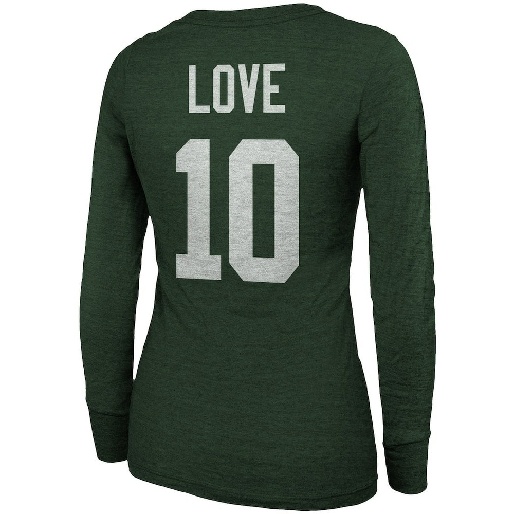 Jordan Love Green Bay Packers Majestic Threads Women's Name & Number Long Sleeve Scoop Neck Tri-Blend T-Shirt – Green - NFL