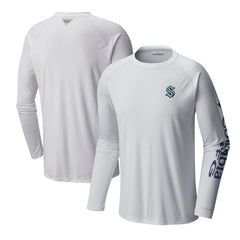 Seattle Kraken Columbia Terminal Tackle Omni-Shade Raglan Long Sleeve T-Shirt - White | NHL Clearance