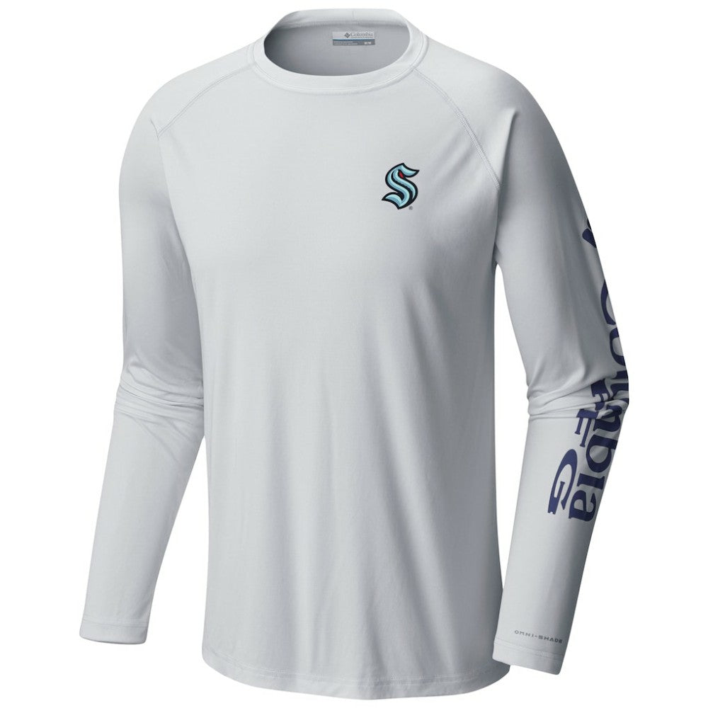 Seattle Kraken Columbia Terminal Tackle Omni-Shade Raglan Long Sleeve T-Shirt - White | NHL Clearance