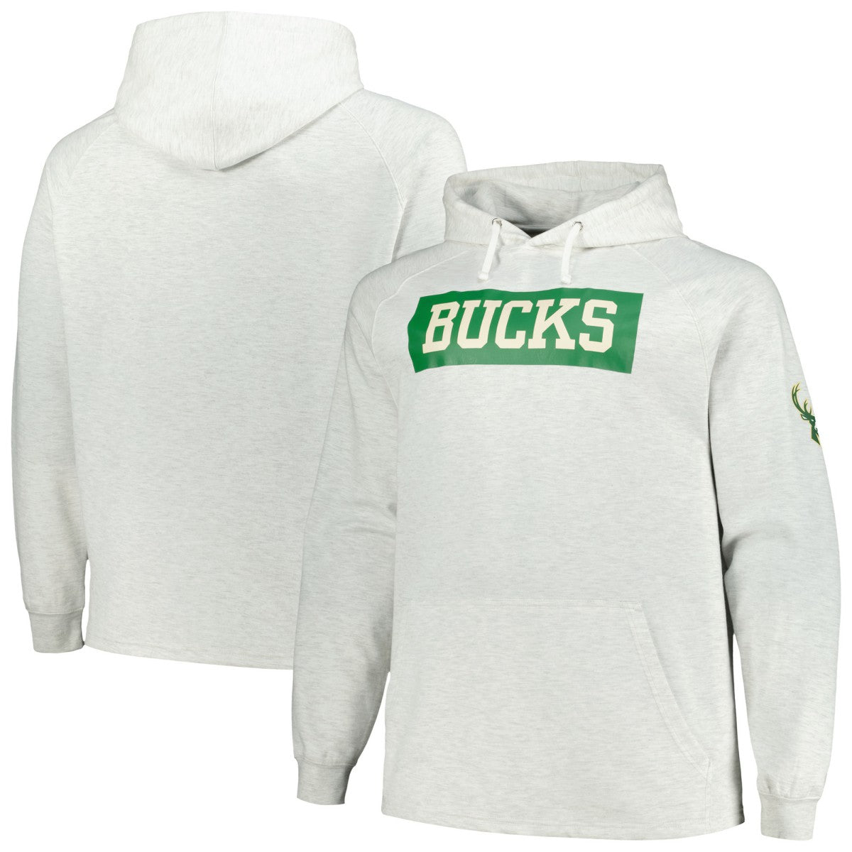 Fanatics Milwaukee Bucks Big & Tall Raglan Tri-Blend Pullover Hoodie Ash
