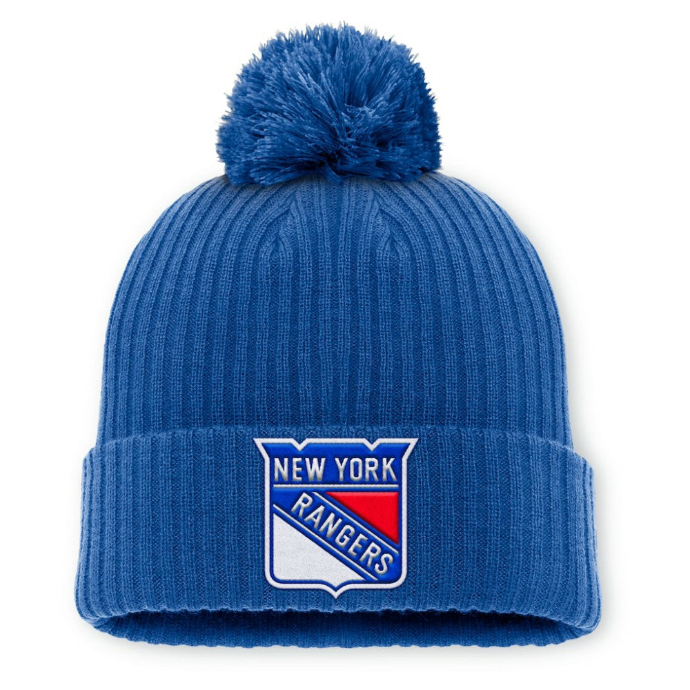 New York Rangers Fanatics Primary Logo Cuffed Knit Hat with Pom - Blue | Fanatics online