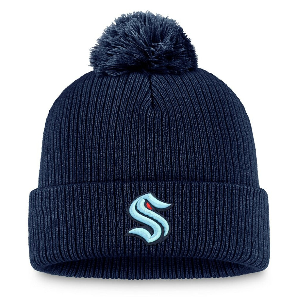 Seattle Kraken Fanatics Primary Logo Cuffed Knit Hat with Pom - Deep Sea Blue | Fanatics Clearance