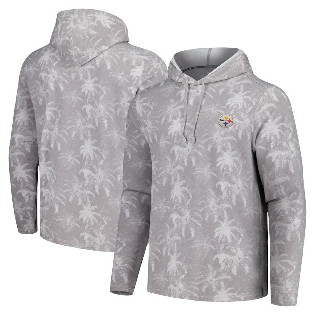 Pittsburgh Steelers Palm Frenzy Hoodie Long Sleeve T-Shirt - Gray - Tommy Bahama