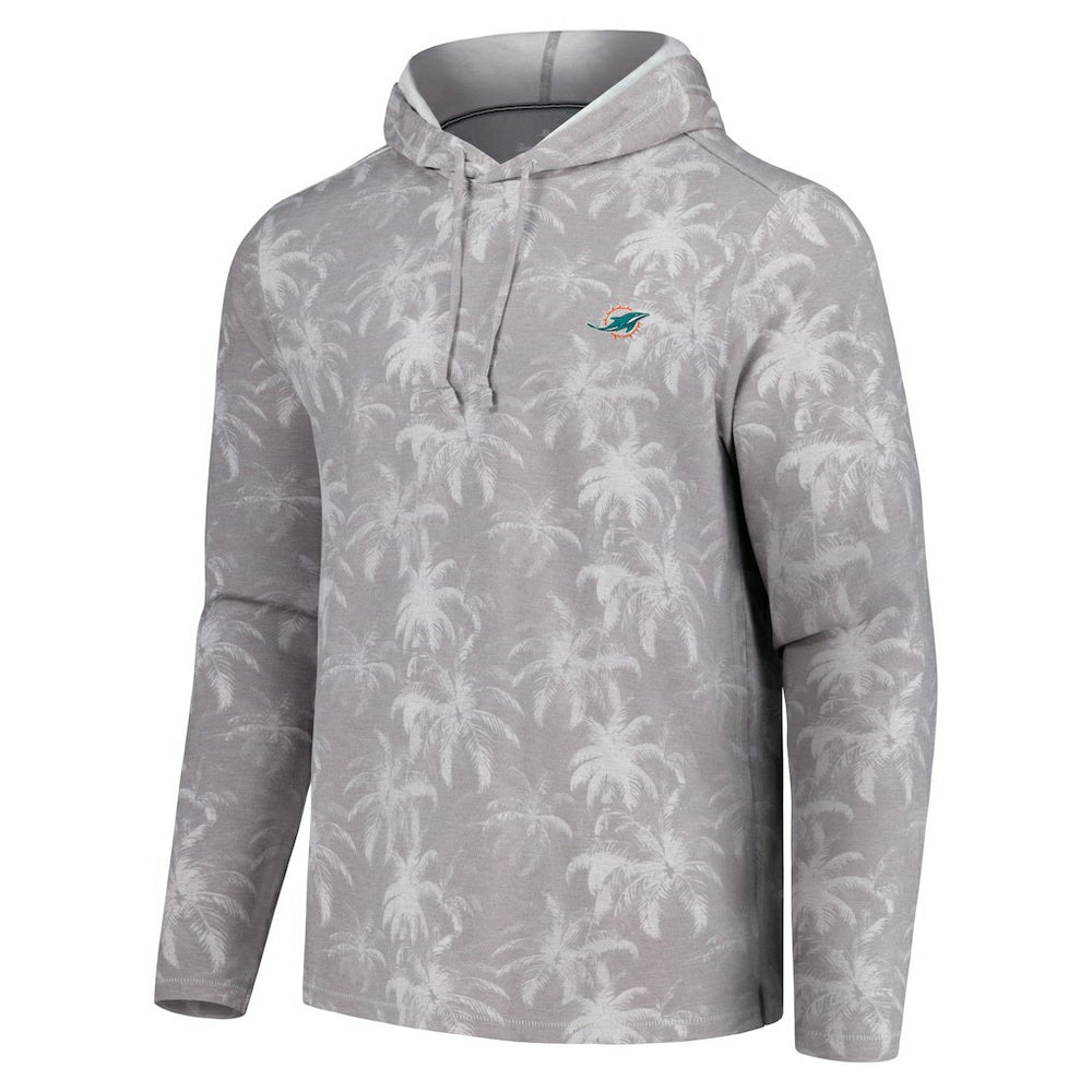 Miami Dolphins Palm Frenzy Hoodie Long Sleeve T-Shirt - Gray - Tommy Bahama