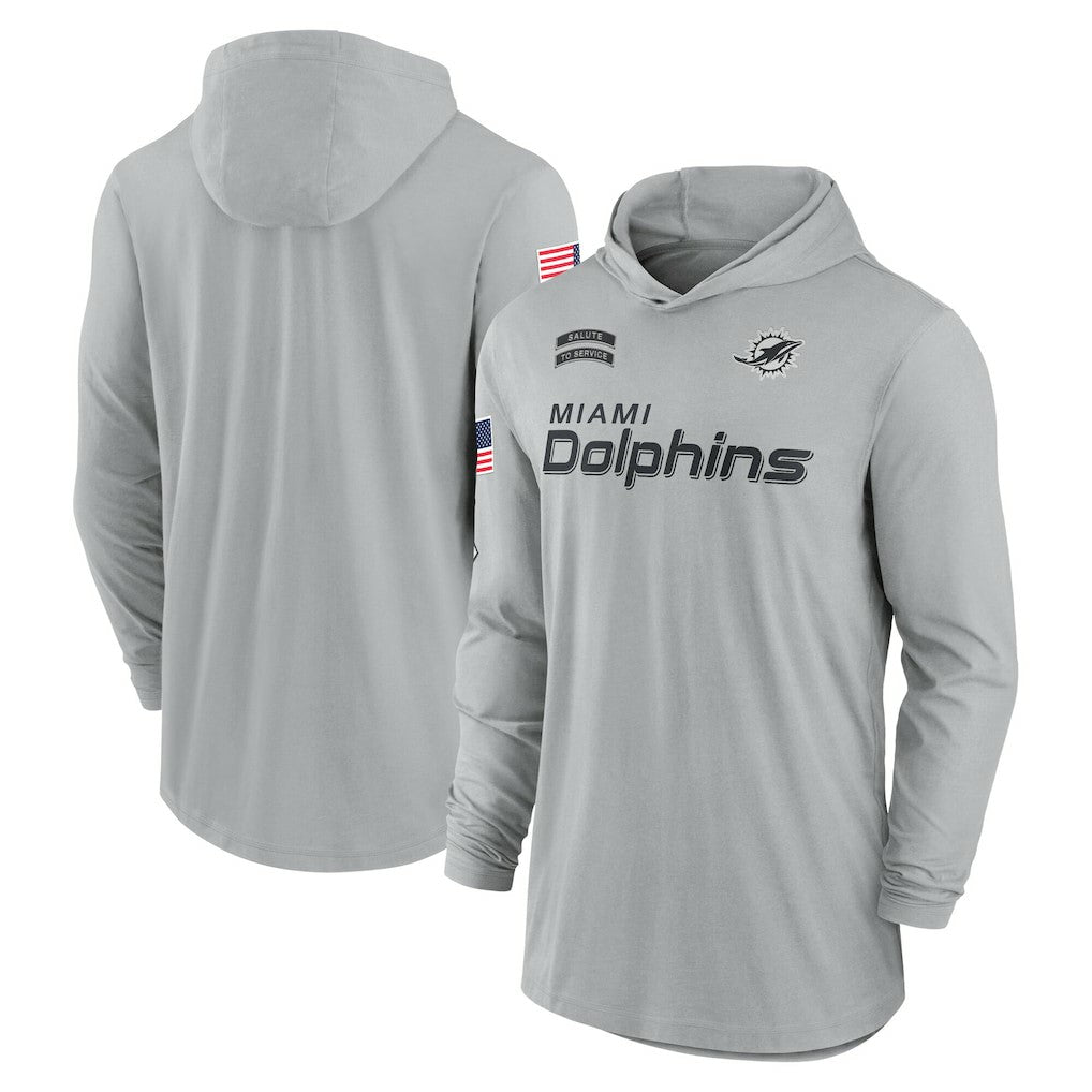 Miami Dolphins 2024 Salute to Service Lightweight Dri-FIT Long Sleeve Hoodie T-Shirt - Gray - Nike