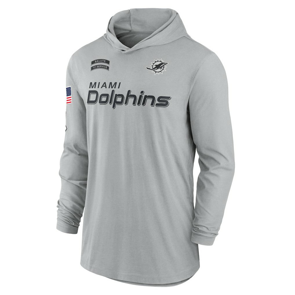 Miami Dolphins 2024 Salute to Service Lightweight Dri-FIT Long Sleeve Hoodie T-Shirt - Gray - Nike