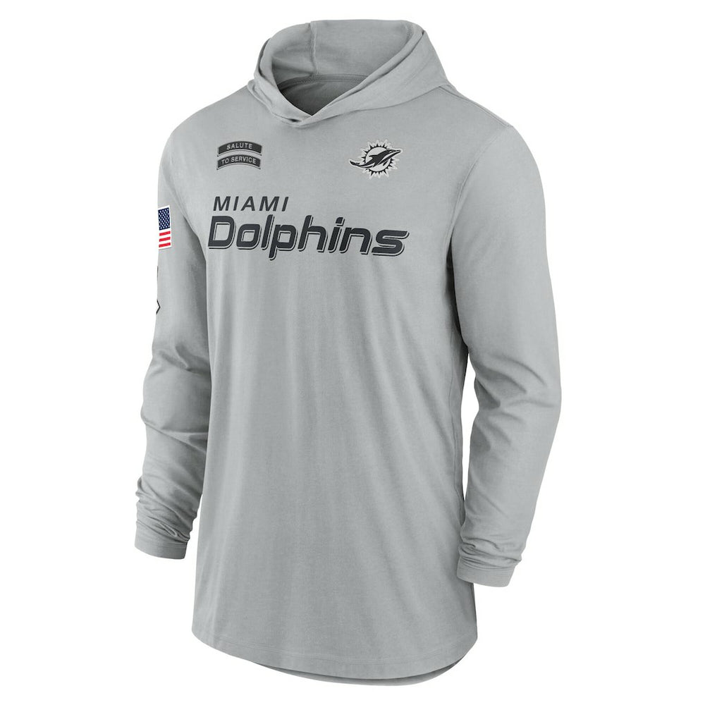 Miami Dolphins 2024 Salute to Service Lightweight Dri-FIT Long Sleeve Hoodie T-Shirt - Gray - Nike