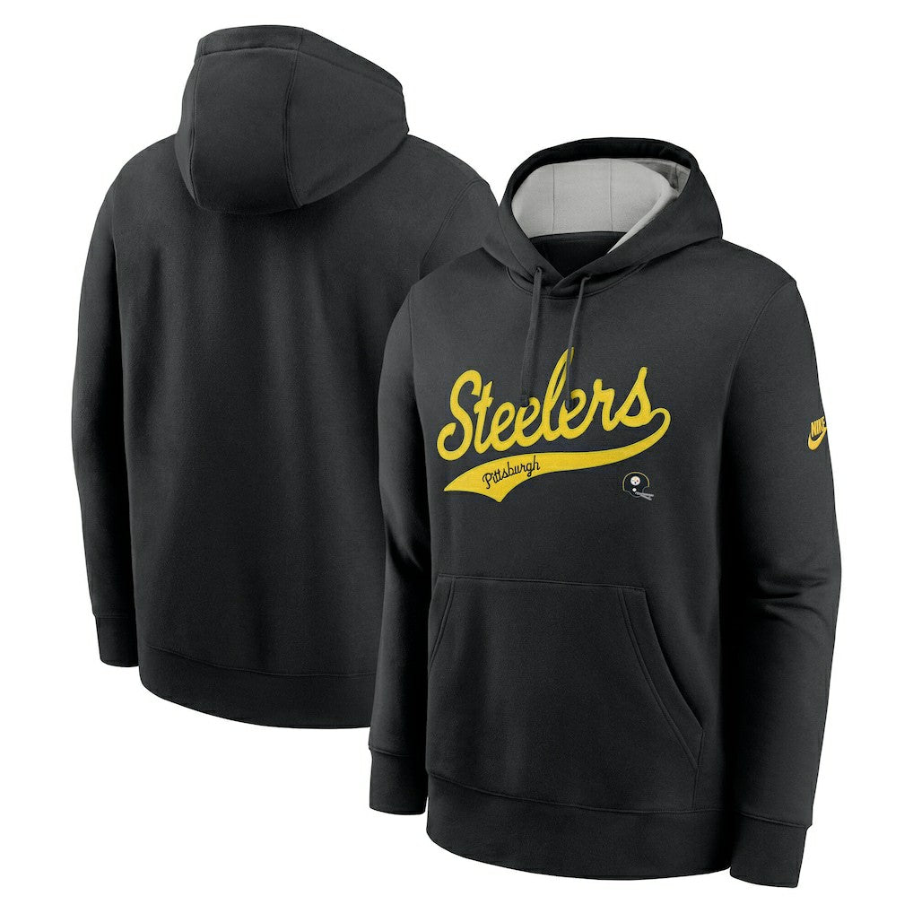Pittsburgh Steelers Rewind Club Logo Pullover Hoodie - Black - Nike