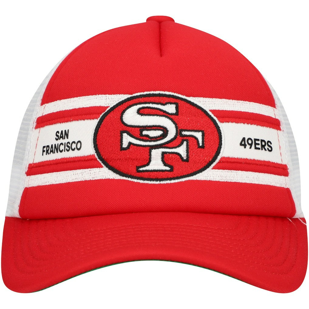 San Francisco 49ers Youth Stripe Trucker Adjustable Hat - Scarlet - Mitchell & Ness