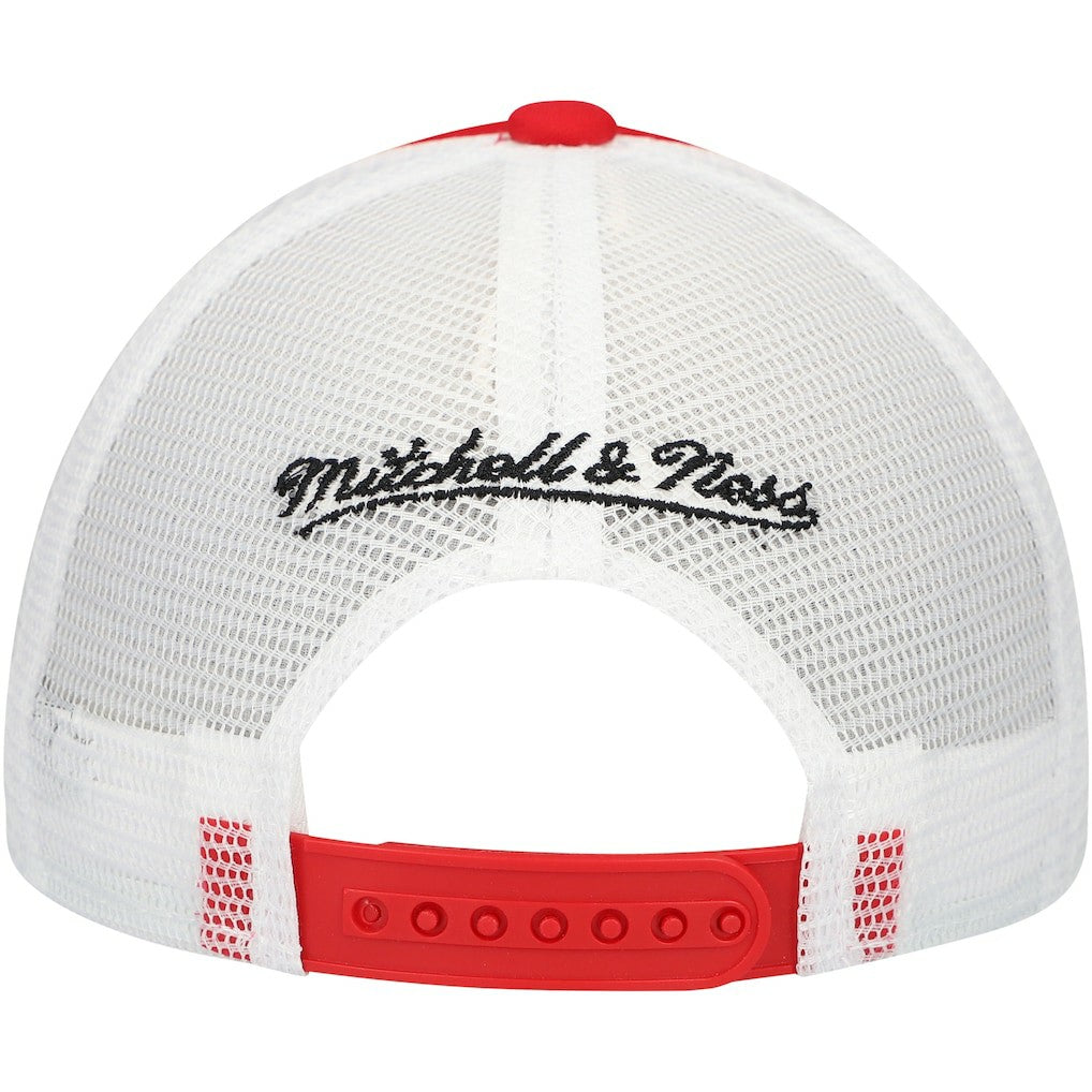 San Francisco 49ers Youth Stripe Trucker Adjustable Hat - Scarlet - Mitchell & Ness